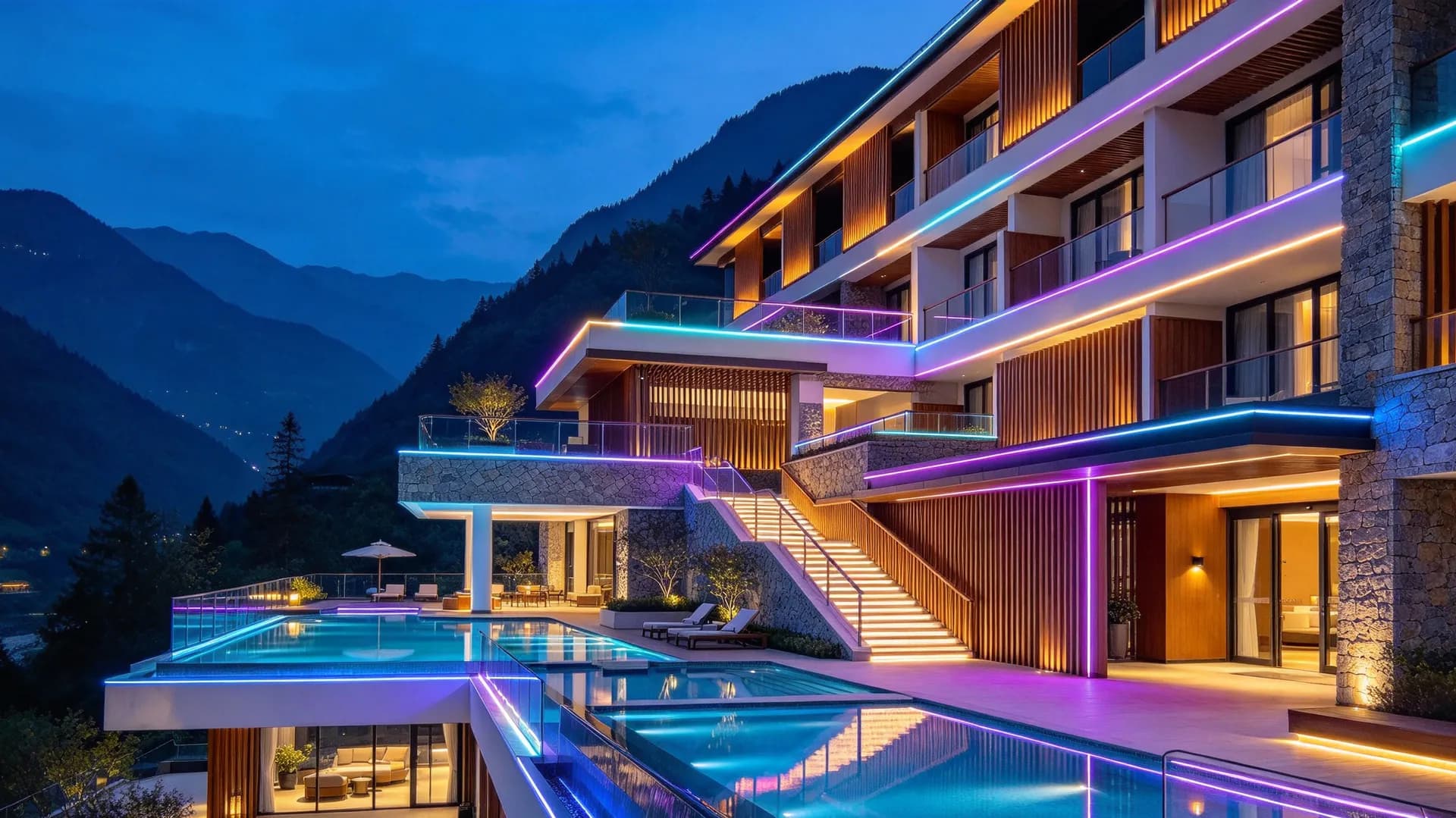 AI-generated illustration of resort hotel façade