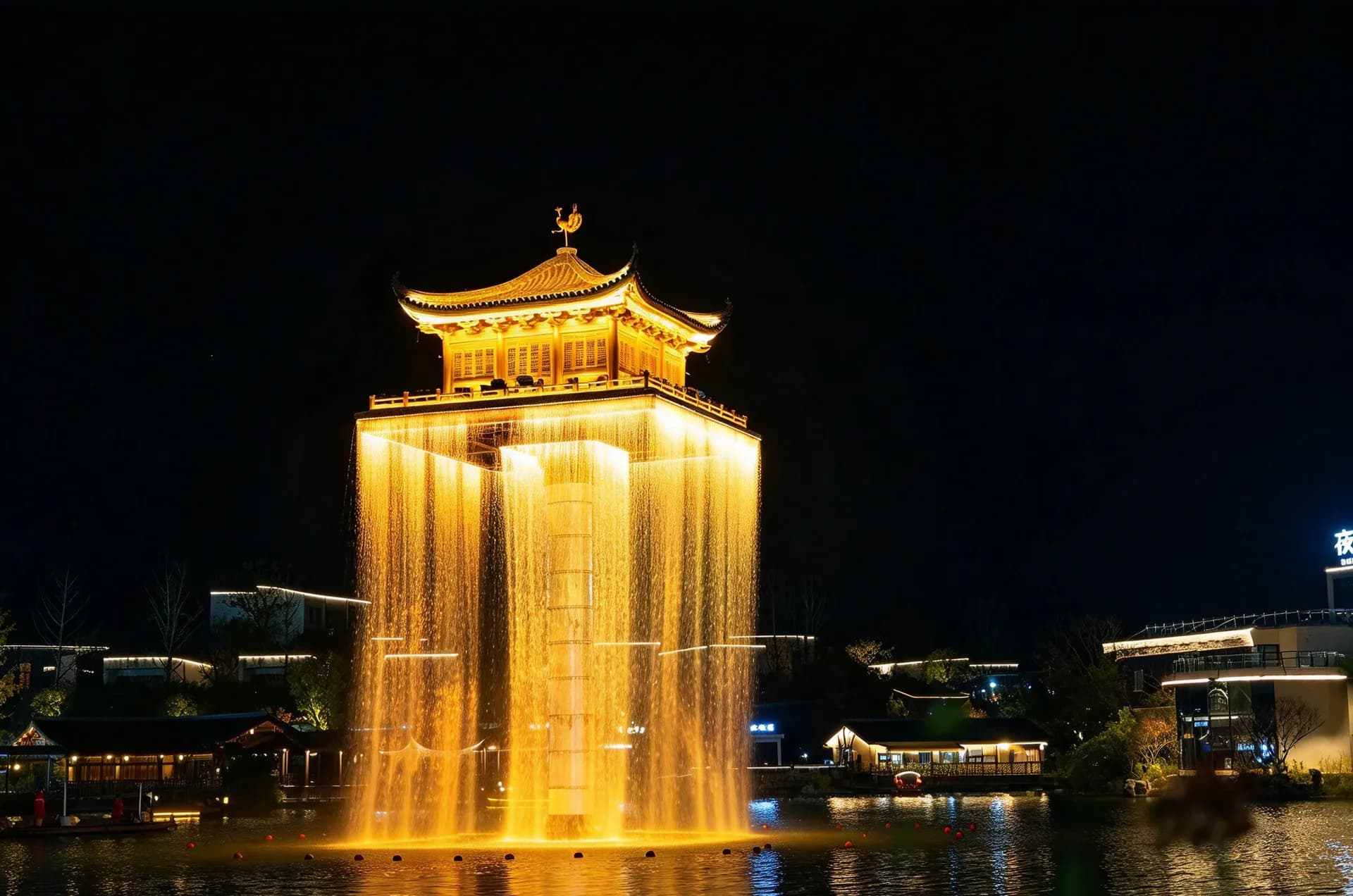 AI-generated illustration of pavilion over water
